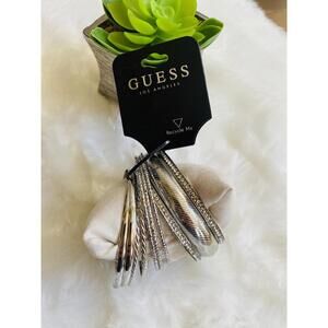 Guess Silver Tone Multi Bangle Bracelet Set